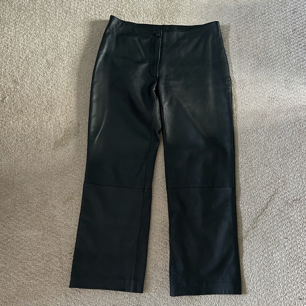 high waisted leather cropped straight leg pants